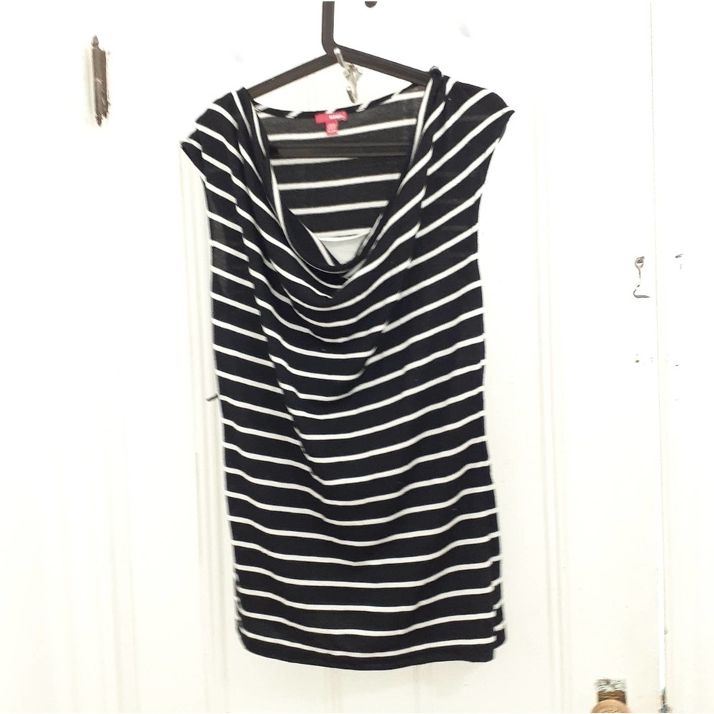 Bongo Black striped cowl neck tunic blouse XL